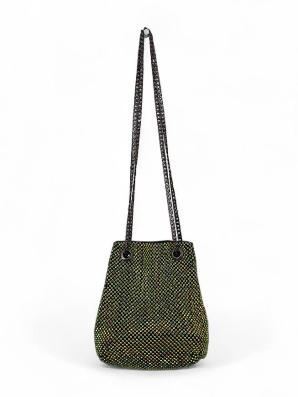 Green rhinestone purse with chain strap
